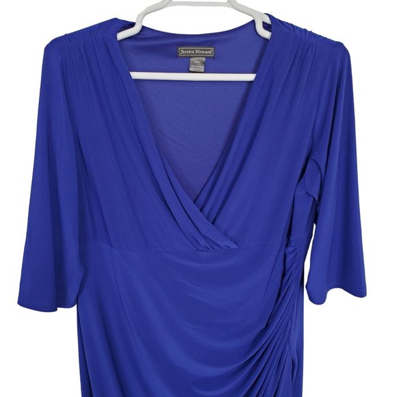 Jessica Howard Size 20W Dress V-neck Surplice Side Ruching Liquid Jersey Stretch - Picture 3 of 11